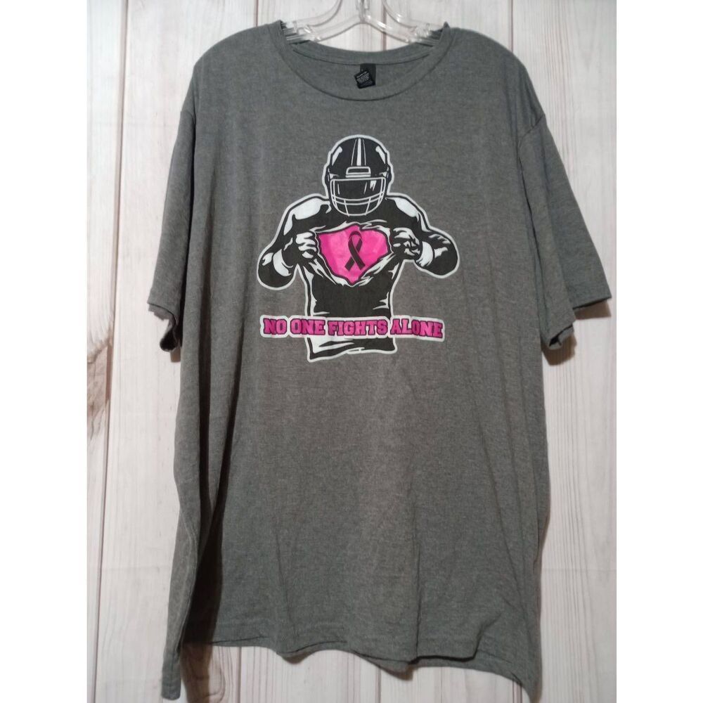 District Perfect Tri Mens 3XL Gray Breast Cancer Awareness‎ Football Graphic Tee